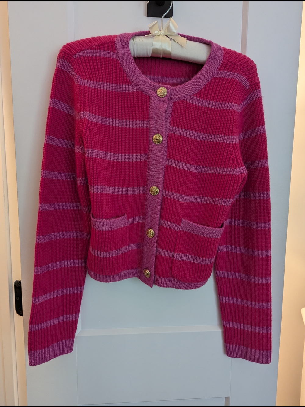 Sugarlips Hot Pink & Lavender Striped Button Cardigan